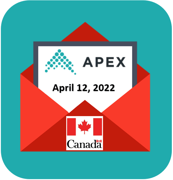 Icon of an email being sent to Government of Canada from APEX, dated April 12, 2022